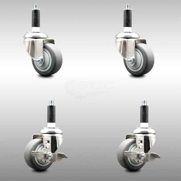 Service Caster 3 Inch 316SS Thermoplastic Rubber Swivel 3/4 Inch Stem Caster Brake SCC, 2PK SCC-SS316EX20S314-TPRB-2-TLB-2-34 - main